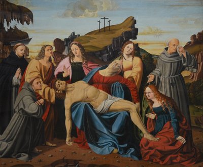 The Lamentation of Christ, with the Virgin, Saint Peter Martyr, Saint Francis, Saint John the Evangelist, Saint Mary of Egypt, and Saint Agatha by Alvise Donati